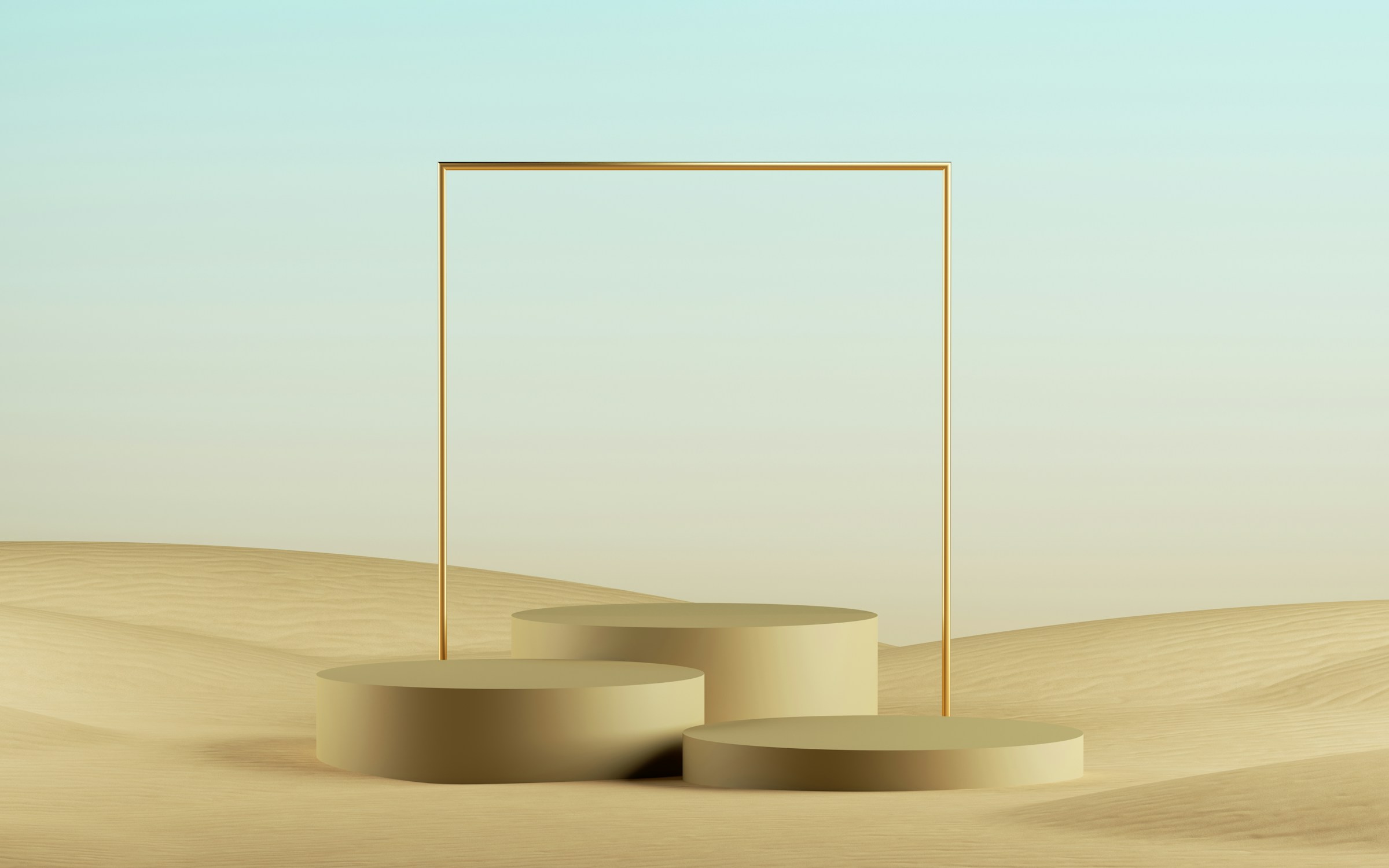 Three gold podiums framed in a desert scene, image about practice, progress, and building abilities over time